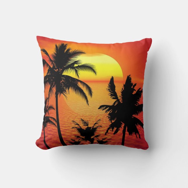 Coussin coucher de soleil tropical, belle illustration, (Recto)