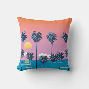 Coussin Coucher de soleil tropical : Illustration de plage