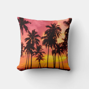 Coussin Coucher de soleil tropical : Silhouette de palme s