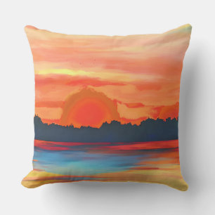 Coussin Coucher de soleil vif sur l'océan dans l'orange vi