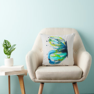 Coussin Couleur d'aquarelle d'art papillon bleu