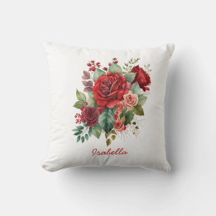 Coussin Couleur d'eau douce personnalisée Roses roses roug