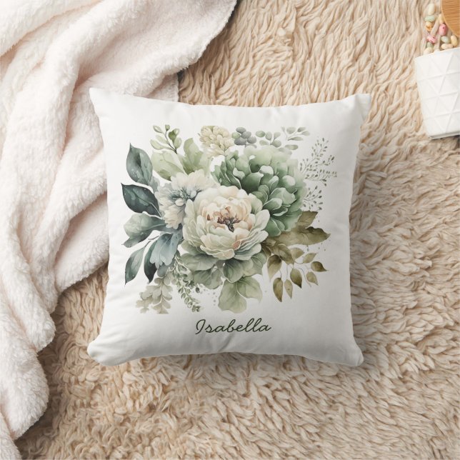 Coussin Couleur d'eau douce personnalisée Sage Vert ivoire (Couverture)