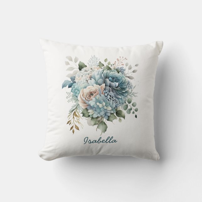 Coussin Couleur d'eau douce sur mesure bleu rose floral (Recto)