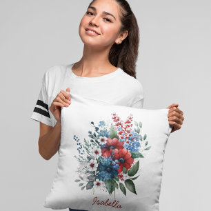 Coussin Couleur d'eau douce sur mesure Rouge Bleu Blanc Fl
