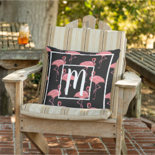 Coussin Couleur d'eau sur Flamant rose sur le noir