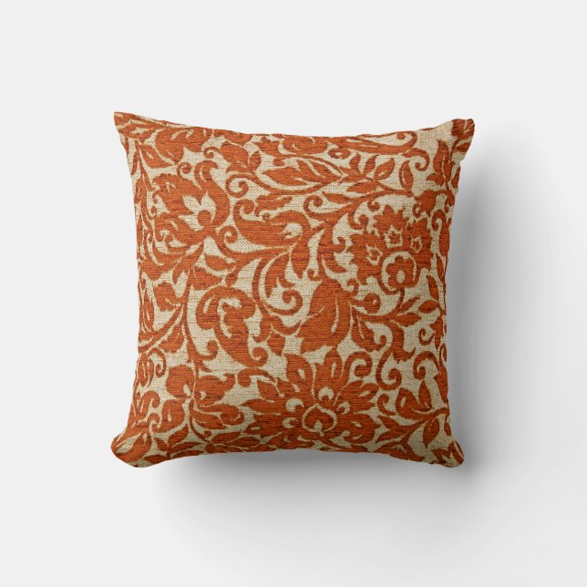 Coussin Couleur marron exotique motif floral javanais tiss (Recto)