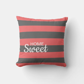 Coussin Couleur mignonne Gris rayé et Motif rose