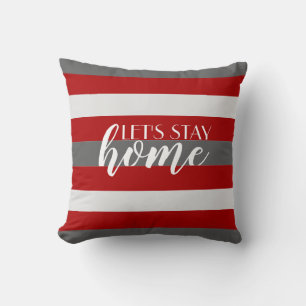 Coussin Couleur mignonne Gris rayé et Motif rouge avec tex