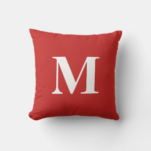 Coussin Couleur modifiable personnalisée Monogramme Rouge 