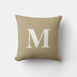 Coussin Couleur modifiée Tan or blanc Monogramme initial