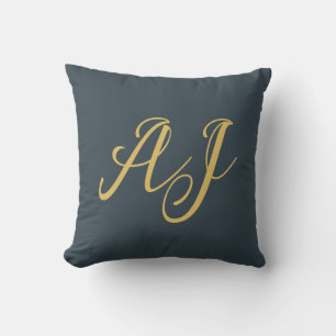 Coussin Couleur Or Charbon Monogramme Initial Professionne