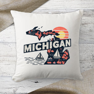 Coussin Couleur Rétro de l'État d'Accueil Michigan 