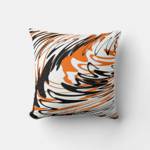 Coussin Couleurs Bengale Lignes Orange et Noires Ondulées