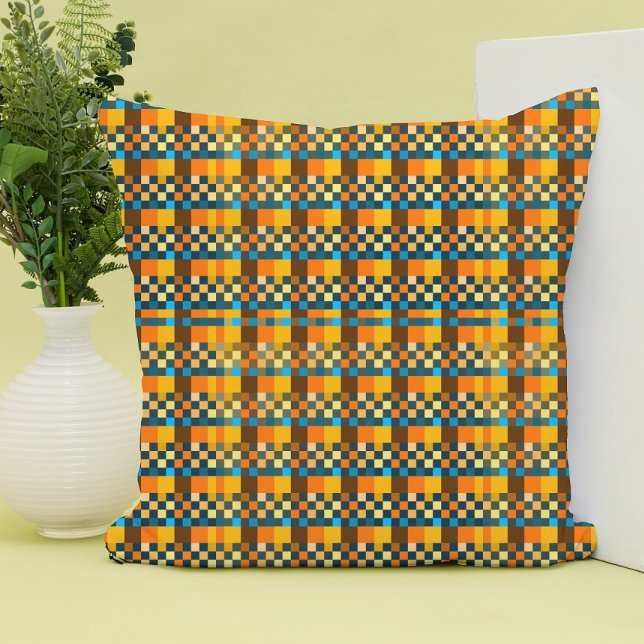 Coussin Couleurs Brown et bleues Pixel art abstrait 8 bits (Créateur téléchargé)