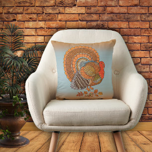 Coussin Couleurs d'Automne Dinde Mâle Queue Étalée Feuille