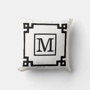 Coussin Couleurs DIY Clé grecque #2 Monogm encadré noir bl
