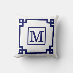 Coussin Couleurs DIY clé grecque #2 Monogramme encadré mar