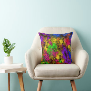 Coussin Couleurs Néon Acrylique Tache Éclaboussure Abstrai