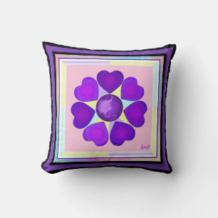 Coussin Couleurs pastel & coeurs violets battre