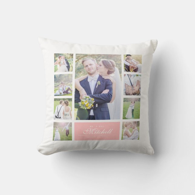Coussin Couleurs personnalisées Élégant Script M & Mme Col (Recto)