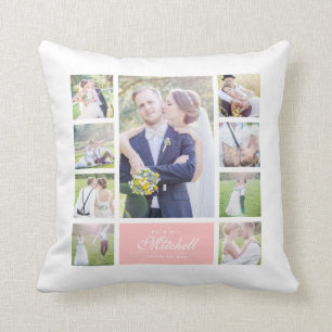 Coussin Couleurs personnalisées Élégant Script M & Mme Col
