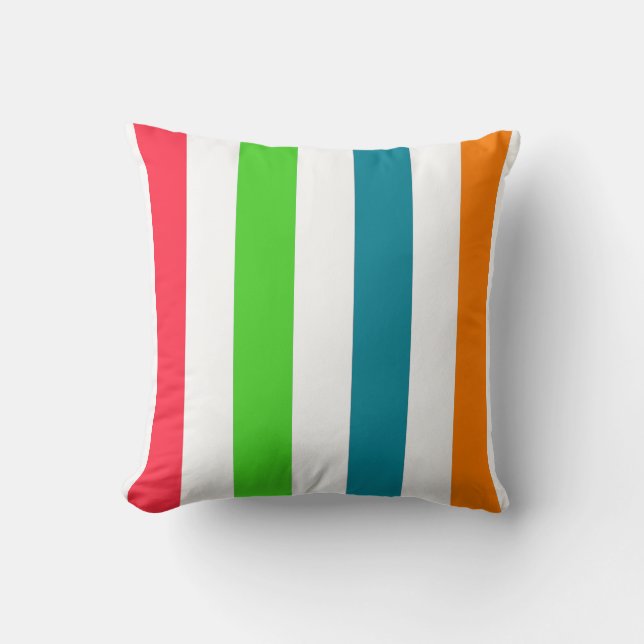 Coussin Couleurs Tropicales et Rayures Blanches (Recto)