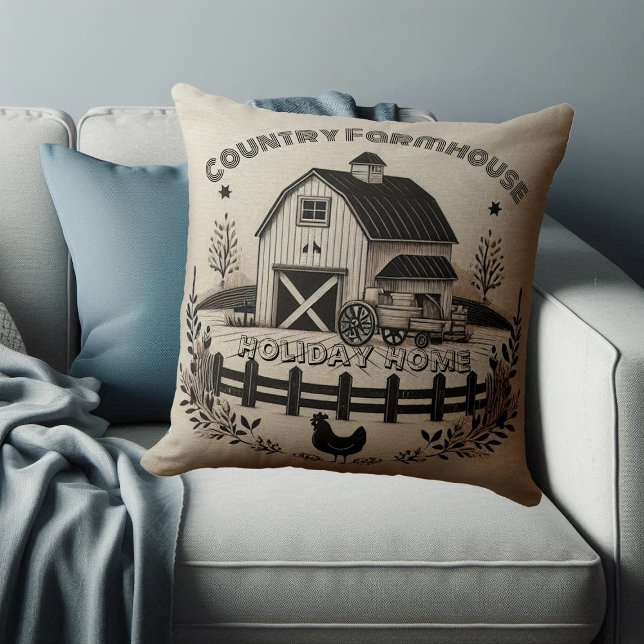 Coussin Country Farmhouse Maison de vacances Rooster Minim (Country Farmhouse Holiday Home Rooster Minimalist Throw Pillow)