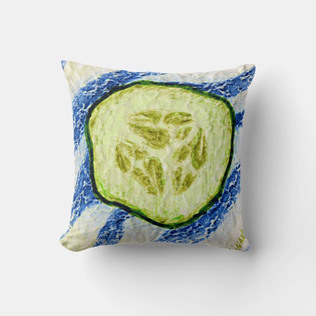 Coussin Coupe de concombre sur bleu (Recto)