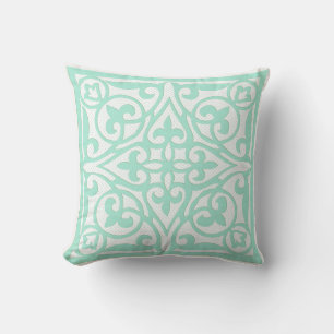 Coussin Coupe de points suisse sur lin - aqua