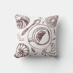 Coussin Coupe de thé, une pâtisserie, croissant, vintage, 