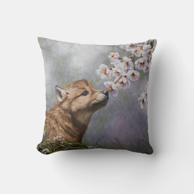 Coussin Coupe et fleurs de loup gris mignonne pour bébé (Recto)