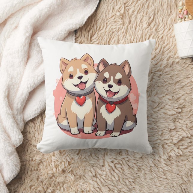 Coussin Couple de chien mignon Shiba Inu en amour (Couverture)