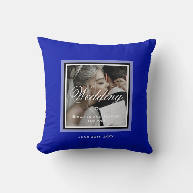 Coussin Couple de mariage bleu cobalt photo personnalisabl (Recto)
