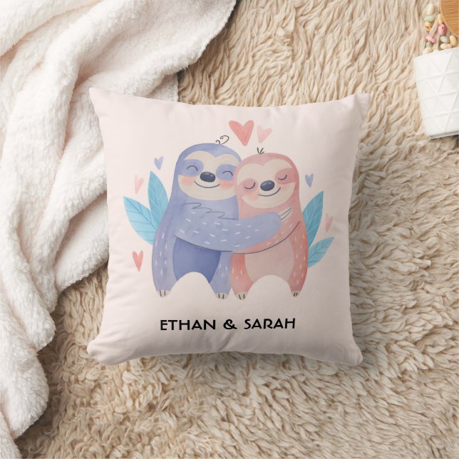 Coussin Couple de paresseux mignons Saint-Valentin personn (Couverture)