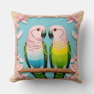 Coussin Couple de perroquets colorés sur branche florale