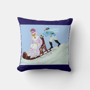 Coussin Couple élégant vintage de lévriers avec traîneau