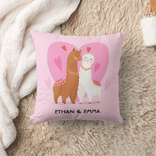 Coussin Couple lama mignon Saint-Valentin personnalisé