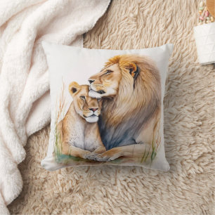 Coussin Couple lion mâle & femelle amoureux des lions