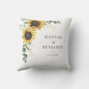 Coussin Couple Mariage de tournesol floral Eucalyptus
