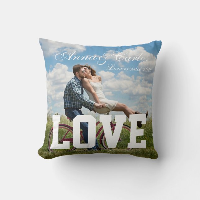 Coussin Couple Photo Simple Love Ajouter un nom Texte et m (Recto)
