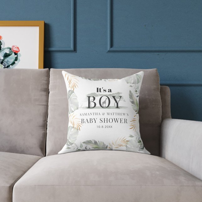 Coussin Couples Baby shower Jungle Animal Botanique (Jungle Safari Boy Baby Shower Pillow)