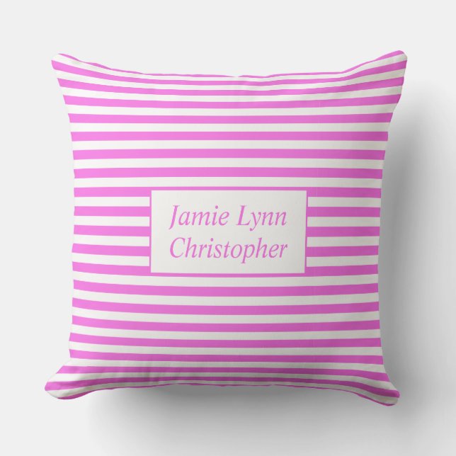 Coussin Couples personnalisés Noms Bandes Rose/Blanc (Recto)