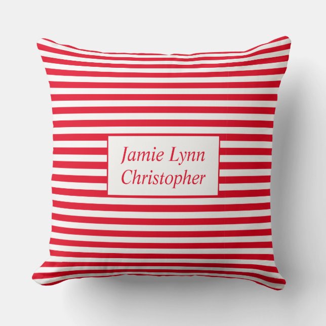 Coussin Couples personnalisés Noms Bandes rouges/blanches (Recto)