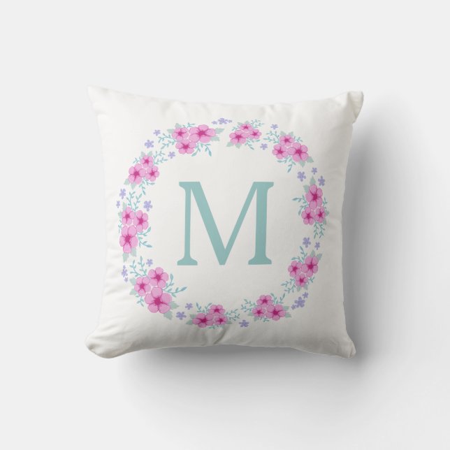 Coussin Courbe De Fleur Avec Monogramme Personnalisé (Recto)