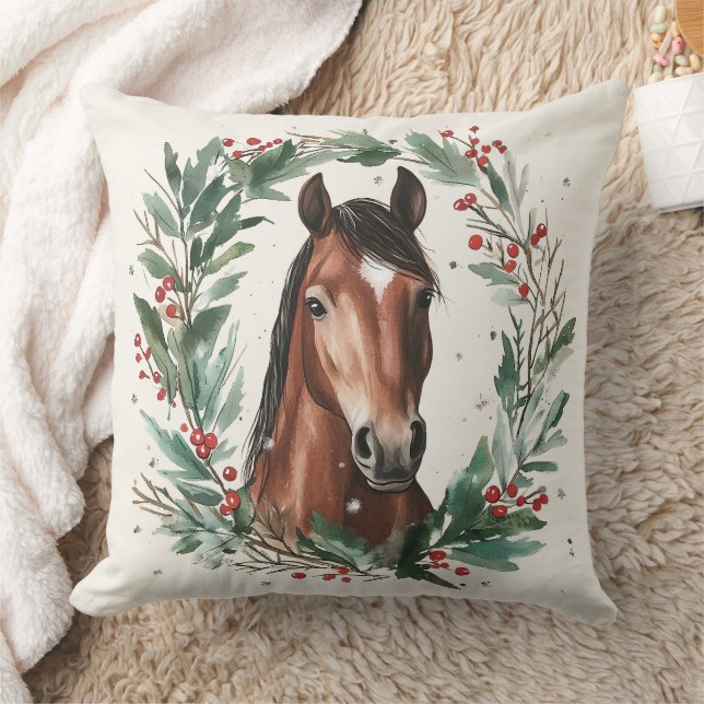 Coussin Courbe équestre festive Wreath Texte personnalisé (Couverture)