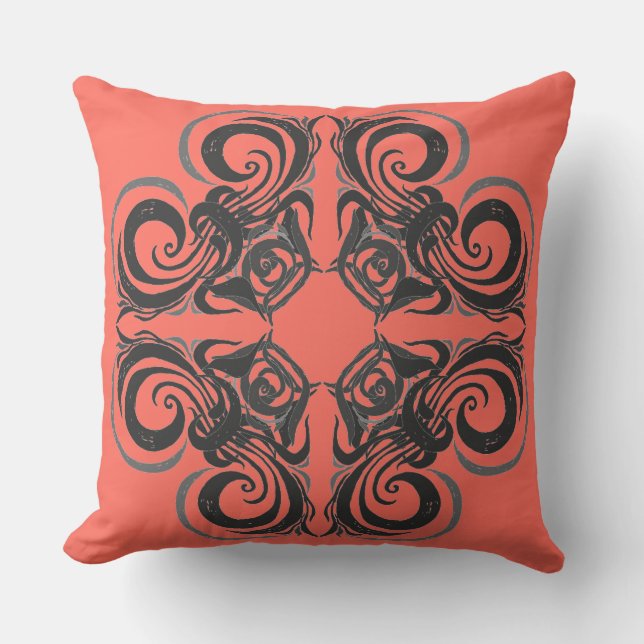 Coussin Courbe Graphite & Coral Retro (Recto)