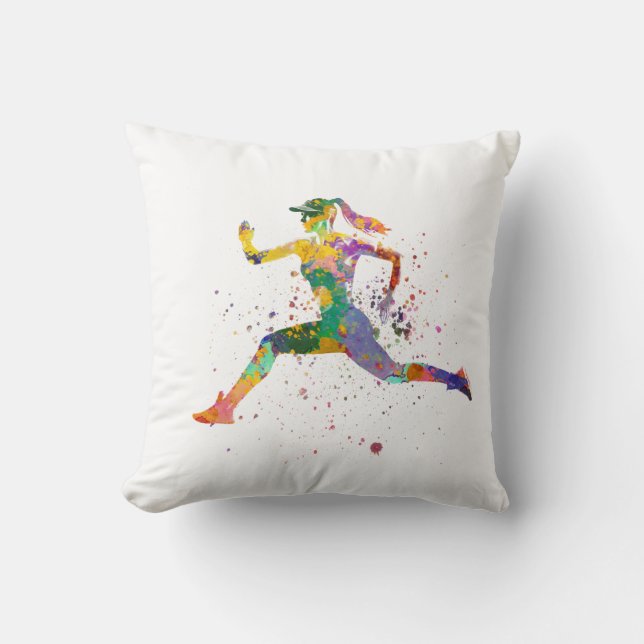 Coussin Coureur féminine en aquarelle (Recto)