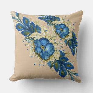 Coussin Couronne bleue floral aquarelle peinte à la main b