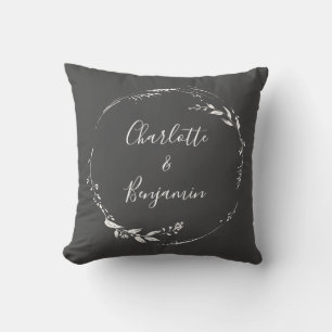 Coussin Couronne botanique noire Calligraphie Personnalisé